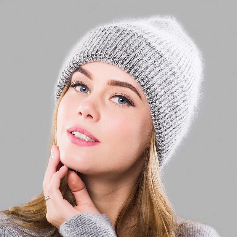 Winter Hats For Women Beanie Hat Rabbit Fur Woman Cap Winter Beanies For Ladies Knitted Hat Cashmere Autumn Solid Bonnet 2024