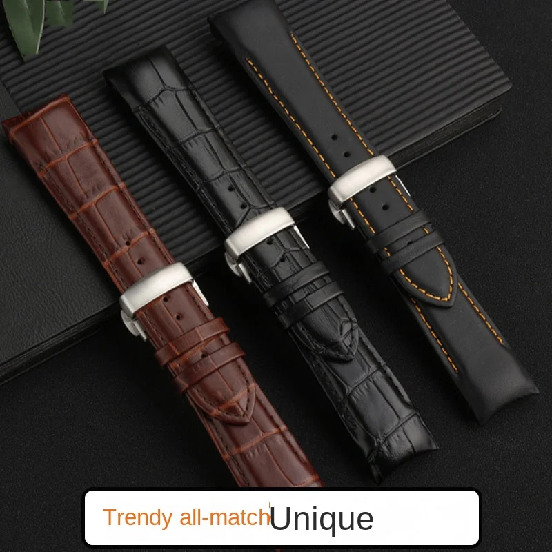 22mm 23mm 24mm Genuine Lea-ther Curved End Watchband for 1853 Tissot Male T035410/407a T035617 T035627 Butterfly Buckle Bracelet