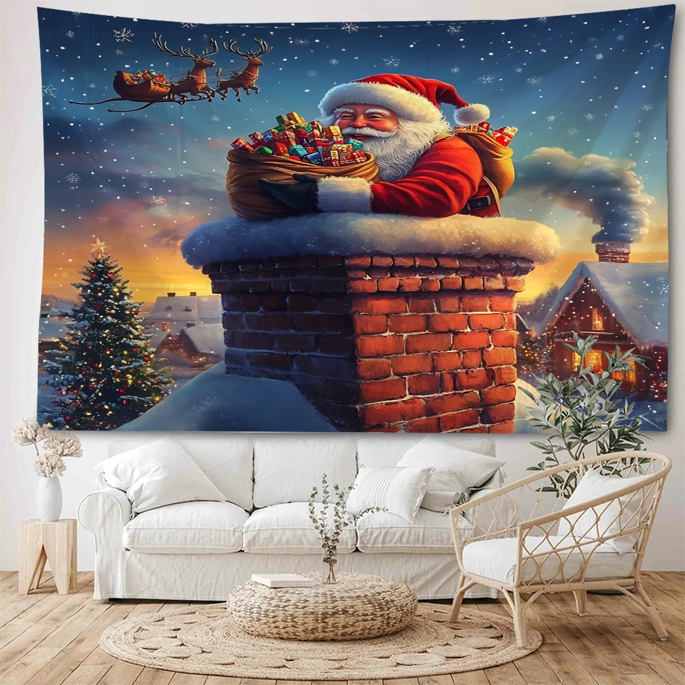 في عشية عيد الميلاد، سانتا كلوز يوزع الهدايا بشكل نشط للأطفال. سانتا كلوز توصيل هدايا للأطفال من المدخنة