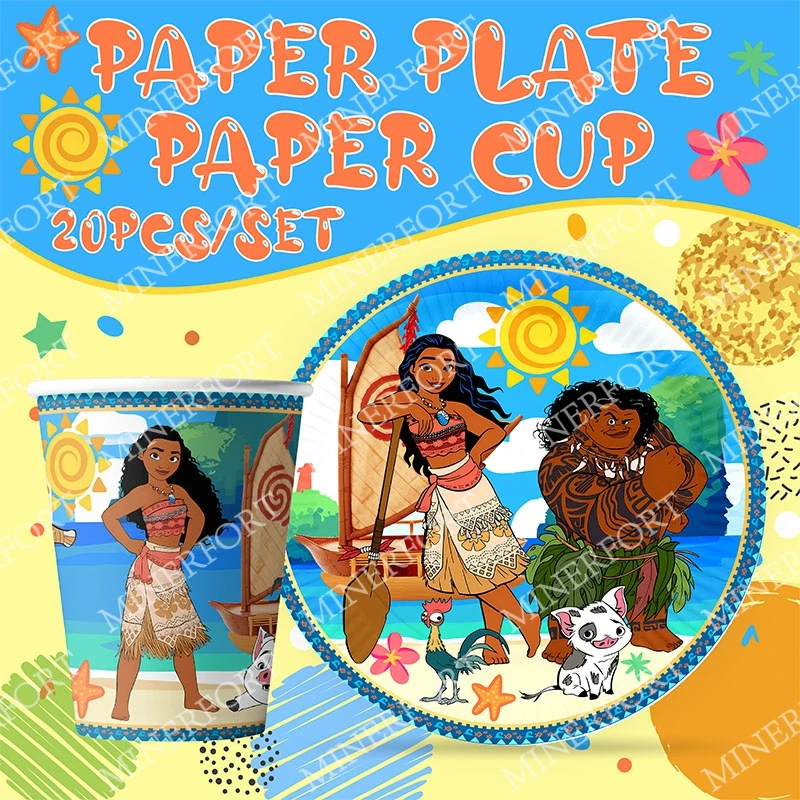 Suministros para fiesta de cumpleaños con tema Moana, vajilla de papel de calidad, plato y taza, decoración para fiesta de cumpleaños Maui, suministro para fiesta de Baby Shower