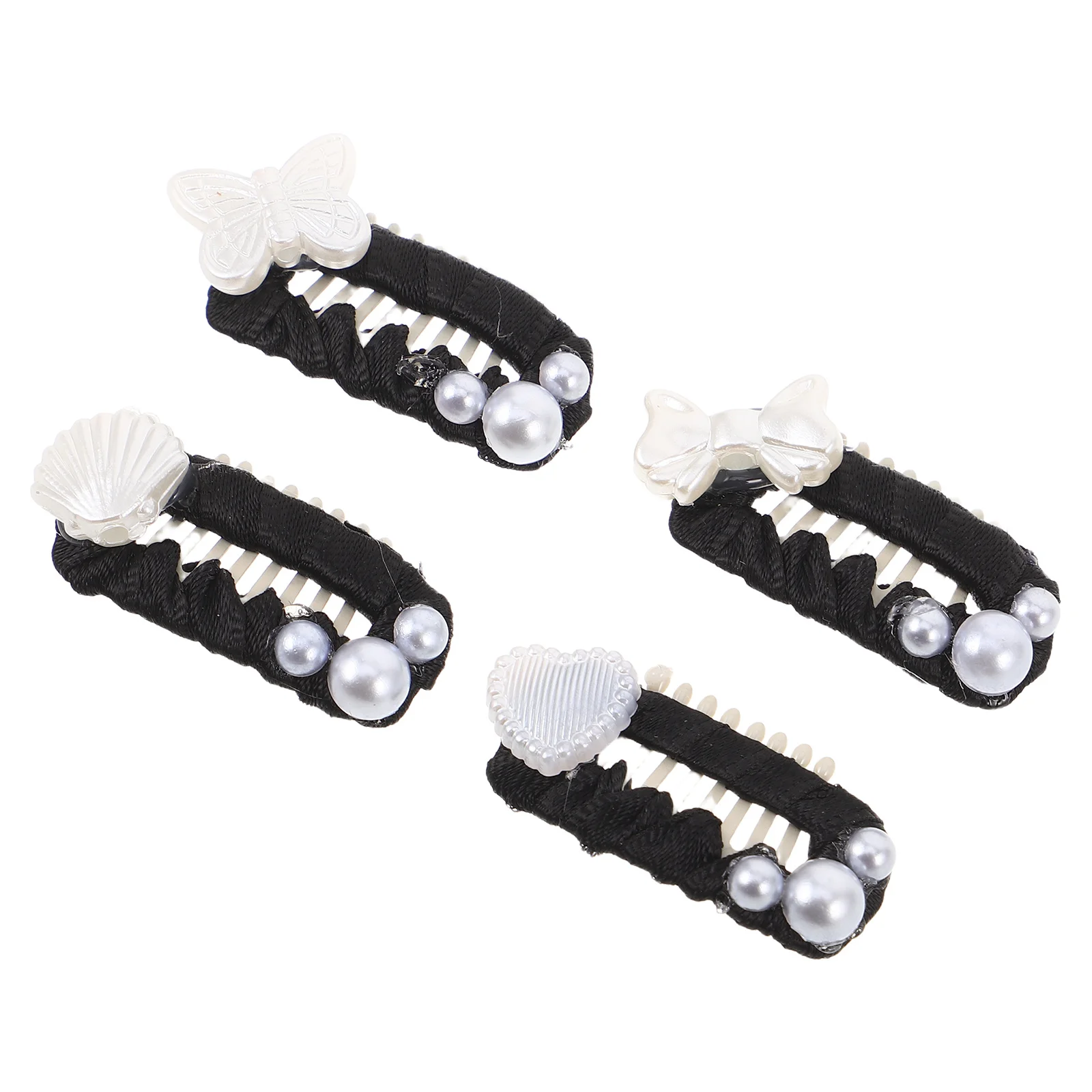 犬猫用ペットヘアクリップ4個、パールビーズ、蝶、ハート、リボンデザイン、小型爪クリップ、子犬子猫用ファッションアクセサリー