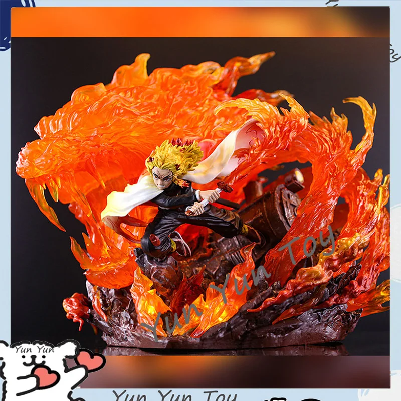 Demon Slayer Character Rengoku Kyoujurou Pillar Of Fire Gk Model Doll Equipped With Scene Effects Desktop Ornament Birthday Gift