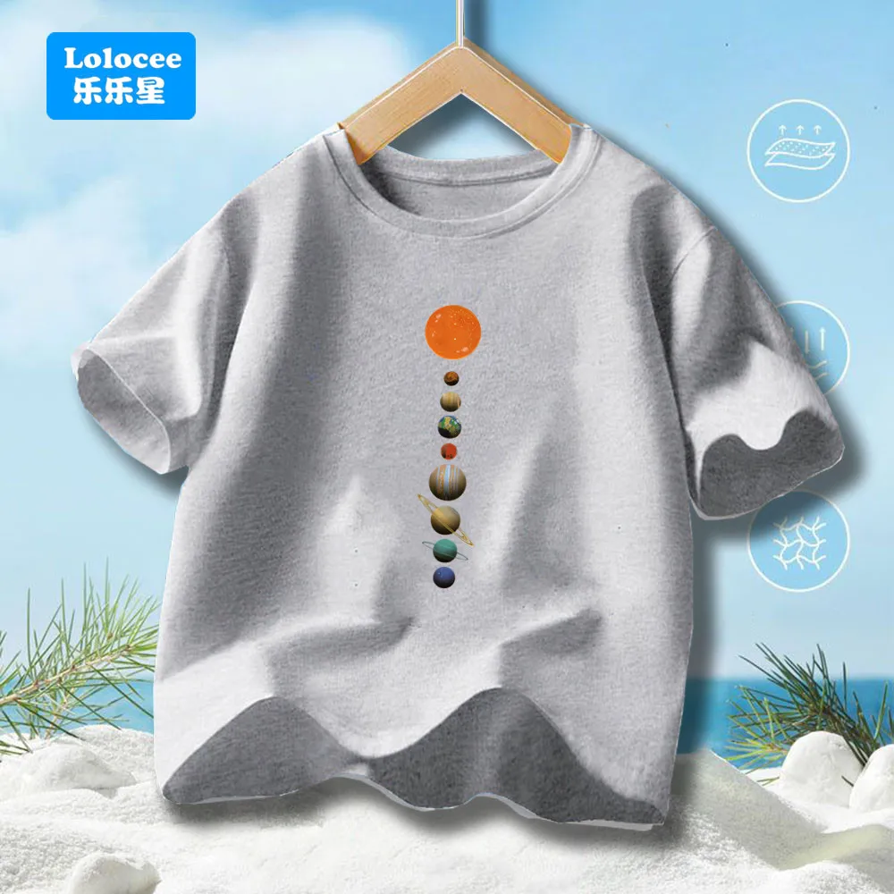 Cosmic Solar System Planeten Grafik Jungen T Shirts Kurzarm Streetwear Casual Tee Kleidung Kinder Baumwolle Sommer Tops YHYXQ1