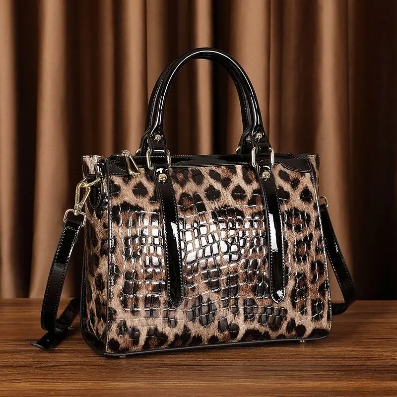 2023 Fashion Leopard Women Handbags European Designer Cow Genuine Leather Shoulder Bags Female Brand Luxury Crossbody Boston Bag