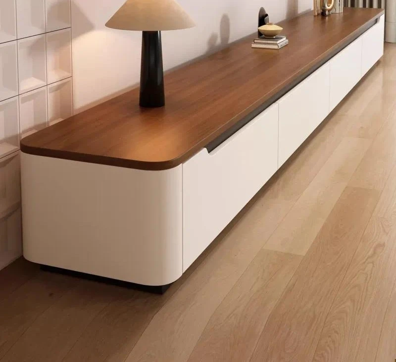 Wooden Coffee Table and TV Cabinet Combo Antique Upholstered Simple Living Room Floor to Ceiling Storage Unit for Small