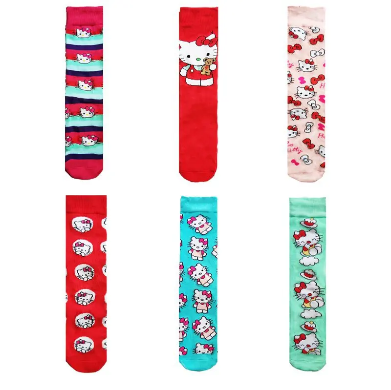 Kawaii Y2K Hello Kitty ladies socks cartoon cute Harajuku medium tube pure cotton breathable socks can be worn in all seasons