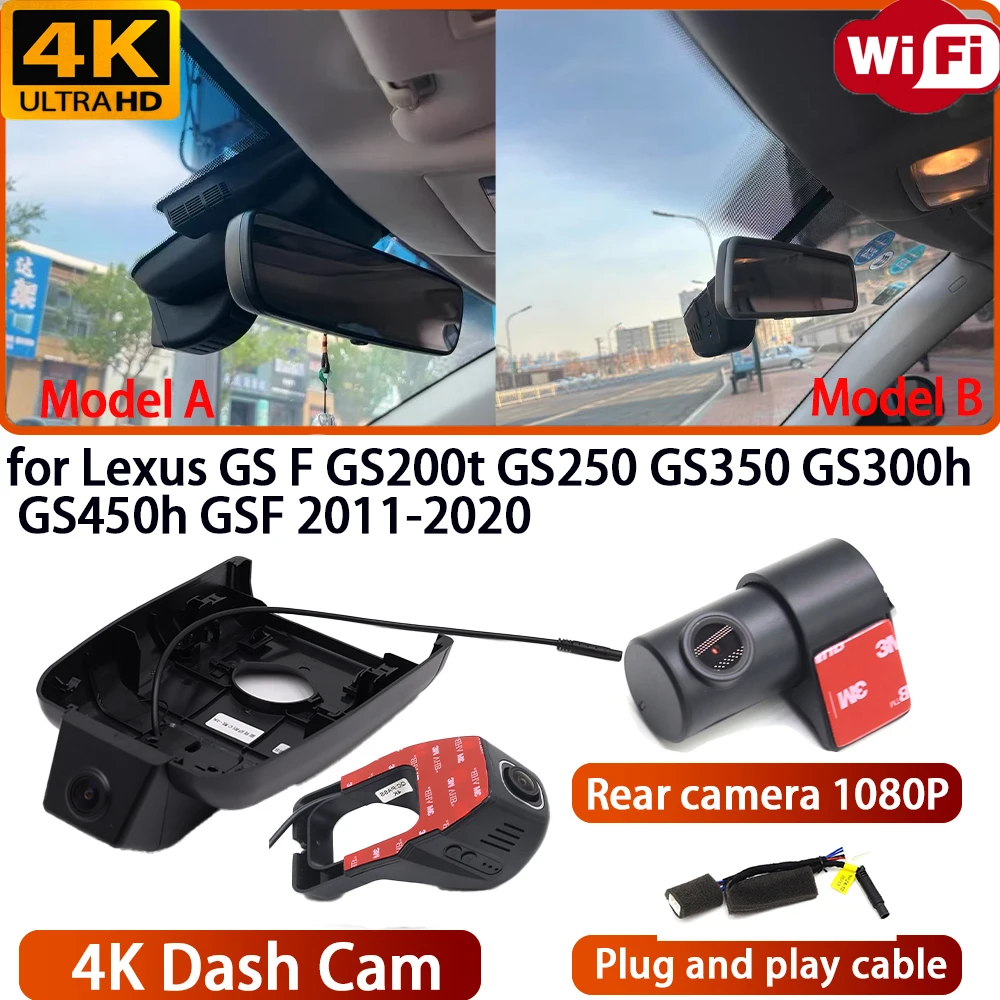 for Lexus GS F GS200t GS250 GS350 GS300h GS450h GSF 2011-2020 Video Recorder 4K DVR Dash Cam Wifi Camera 170° Wide Angle