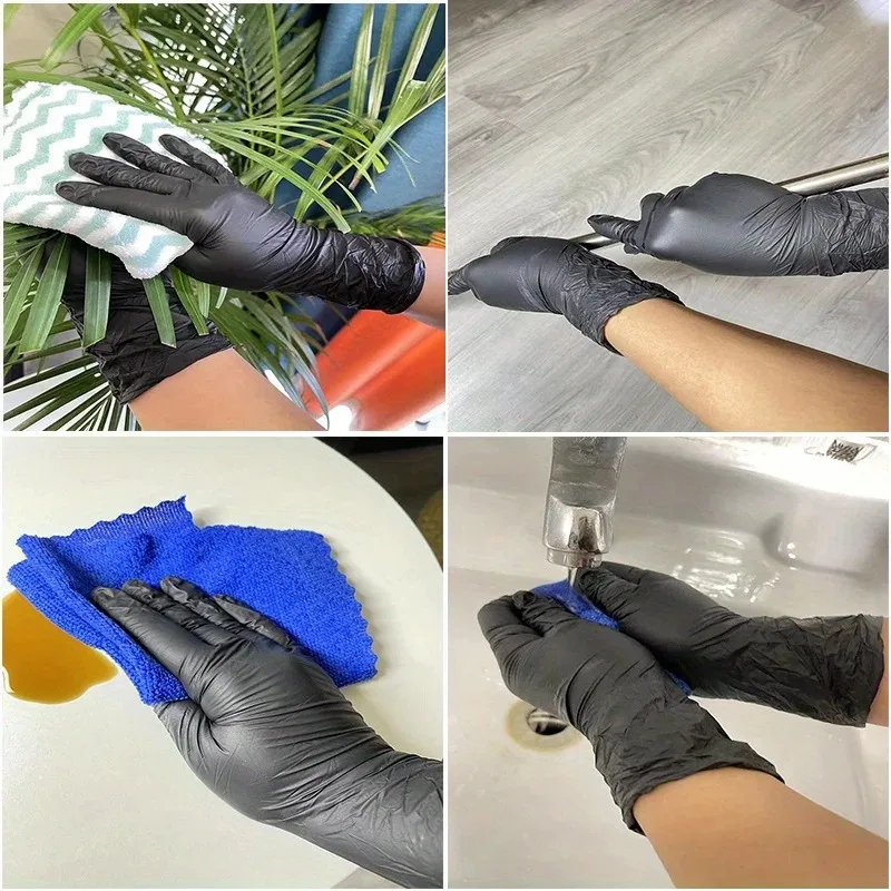 50/100PCS Guanti per pulizia usa e getta neri Guanti per pulizia domestica in nitrile Elastici impermeabili Multifunzionali Dimensioni multiple