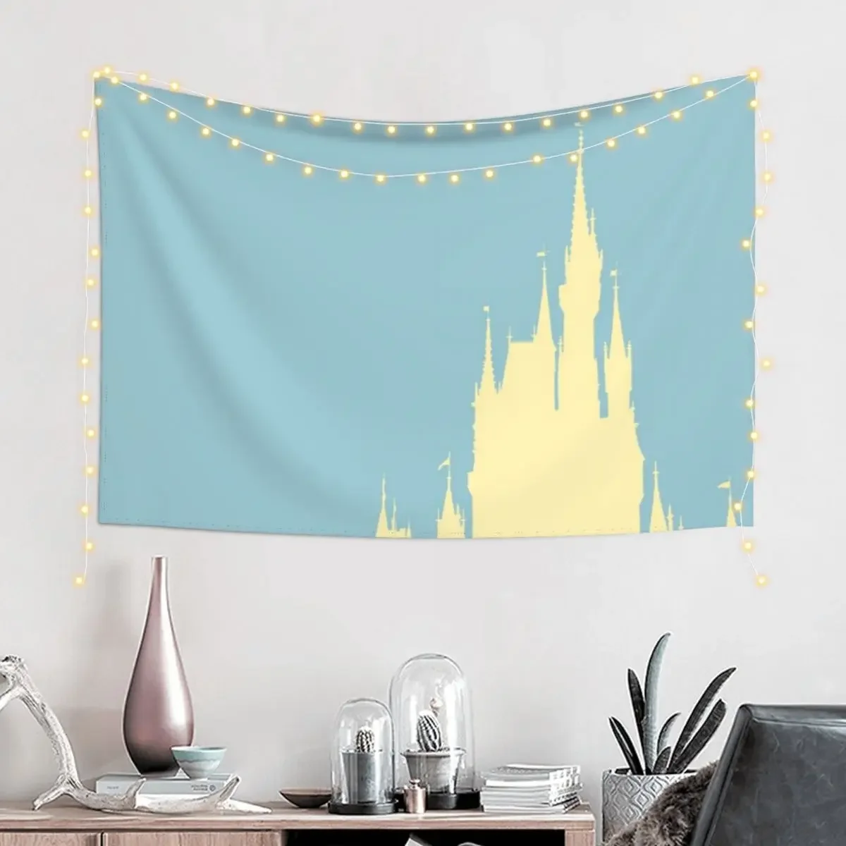 Magic Castle Silhouette Blue and Yellow Tapestry Art Mural Bedroom Decor Aesthetic Custom Tapestry