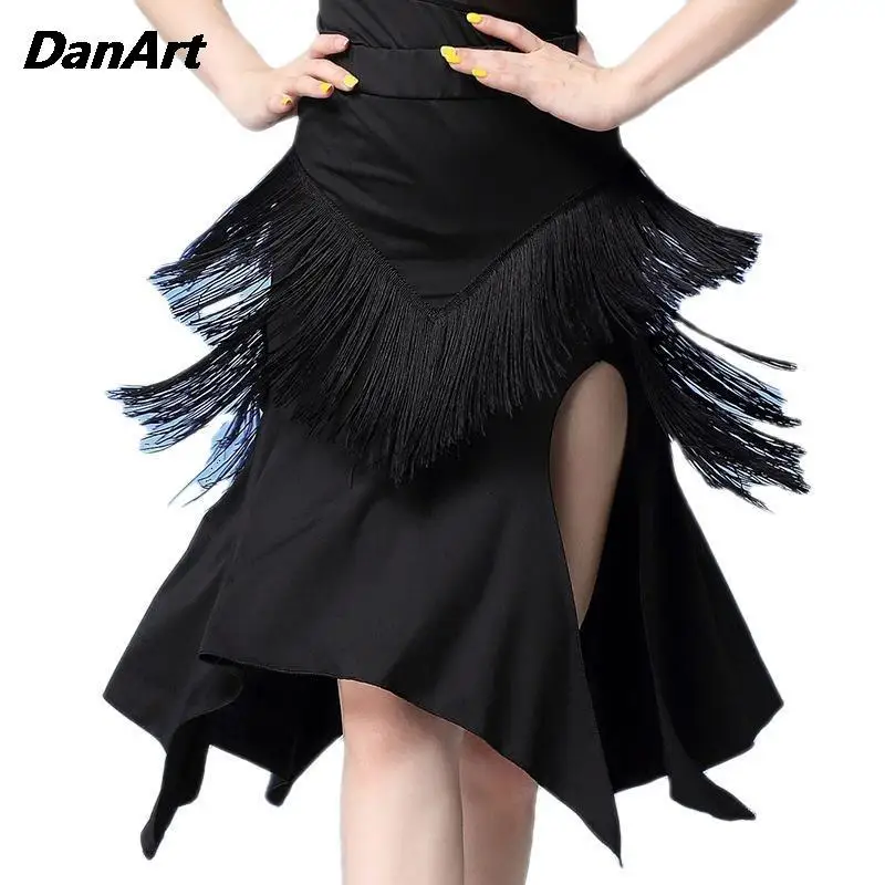 New Women Latin Dance Half Skirt Irregular Fringe Stage Performance Slimming Skirt Lady Oriental Dance Practice Training Skirt