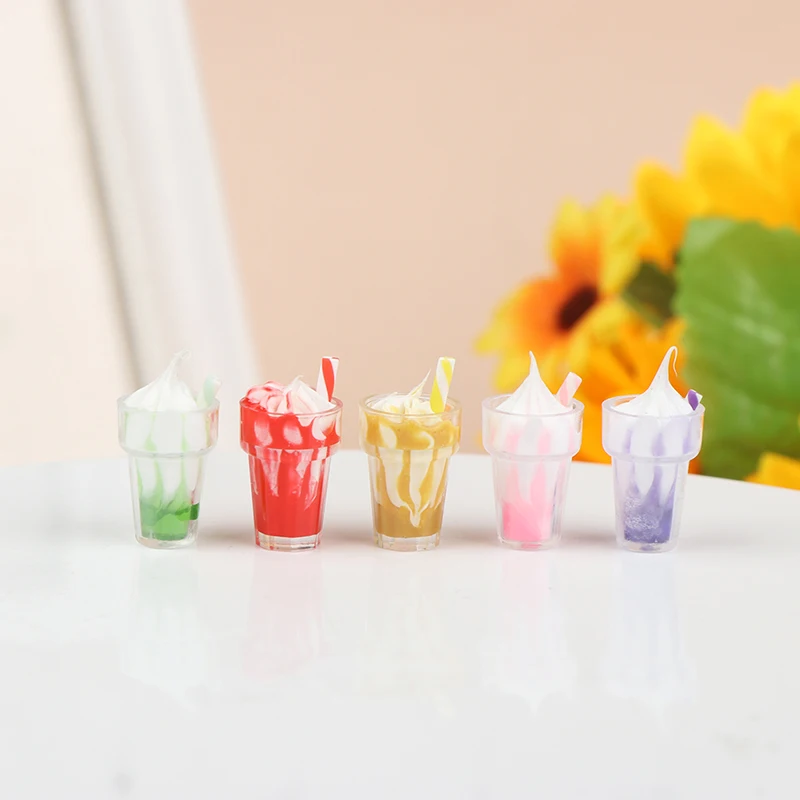 5Pcs 1/12 Dollhouse Miniature Pretend Food Candy Color Ice Cream Cup Drink