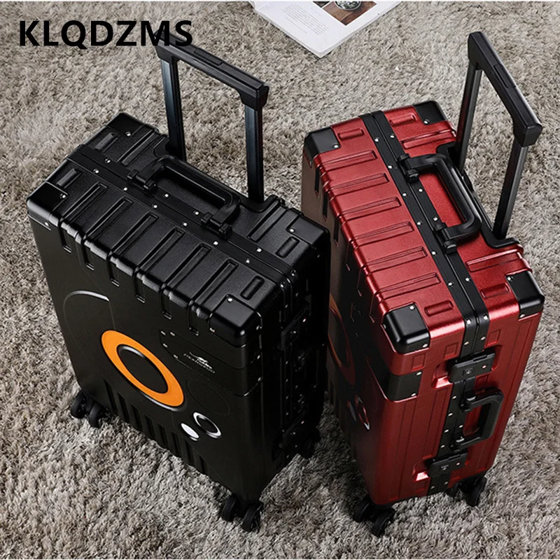 

KLQDZMS Men's Suitcase Aluminum Frame Boarding Box 20"22"24"26"28 Inches ABS+PC High Capacity Trolley Case Business Luggage