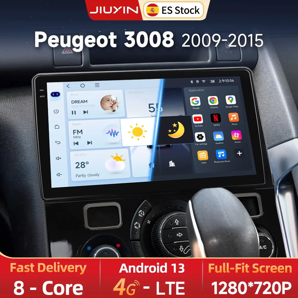 

JIUYIN Incell Screen Car Radio Android13 For Peugeot 3008 5008 AT MT 2009 2012 -2016 Multimedia Player Navigation GPS WIFI 4G BT