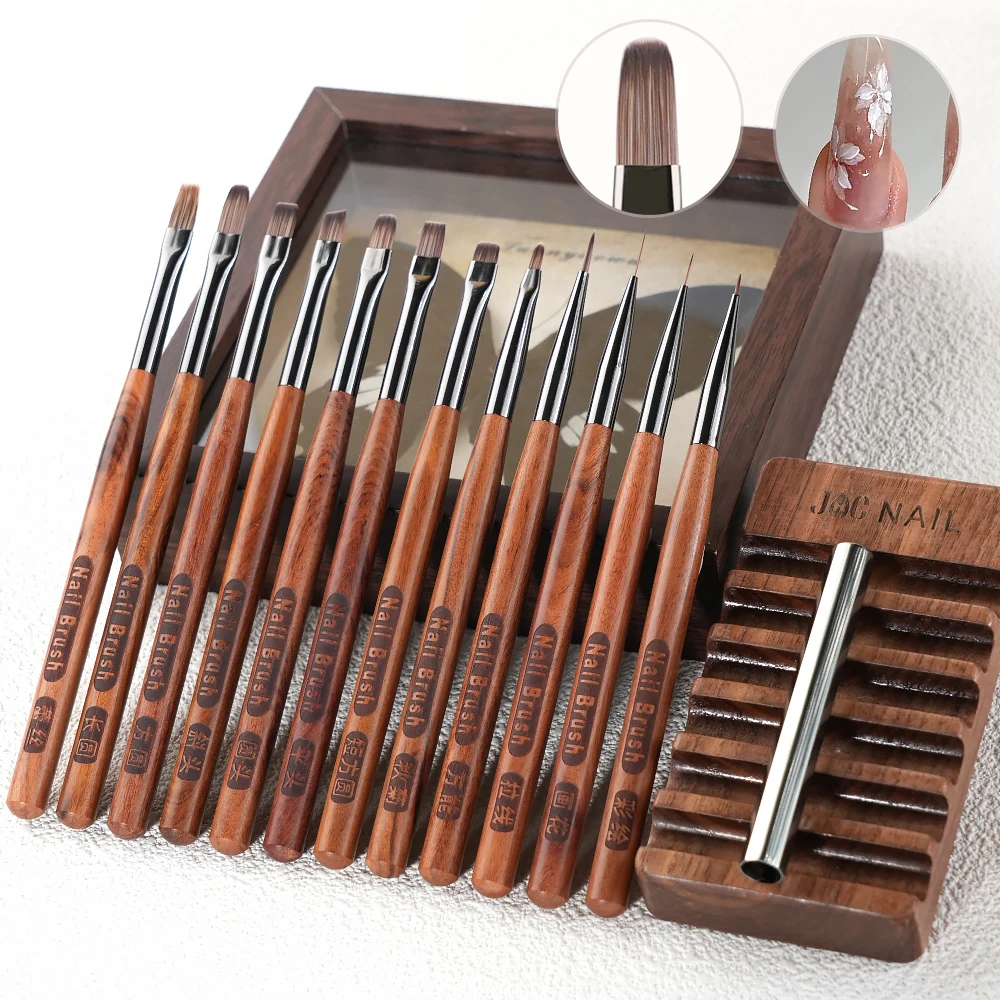 

Sweet-Z New 12pcs Nail Brush Set With Pen holder UV Glue Drawing Pen Art Liner Sandalwood Handle Nylon Wool Manicure Wholesale