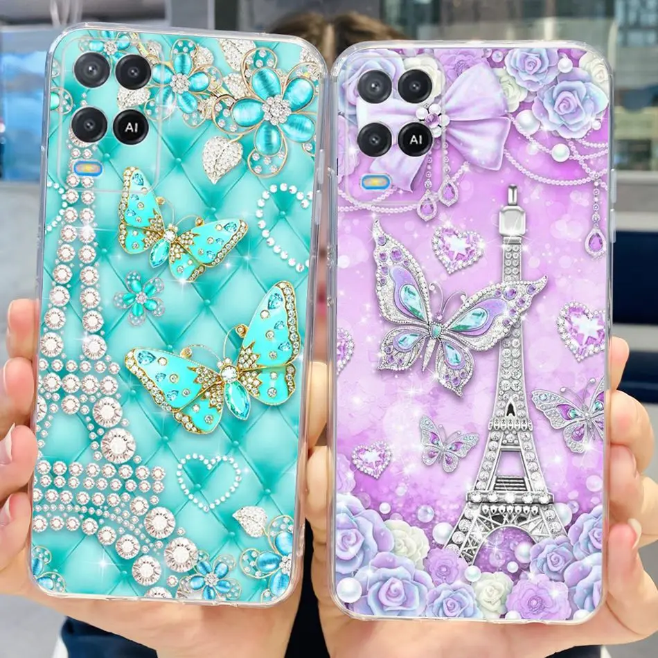 Phone Case For OPPO A54 A74 A94 4G Cute Flower Butterfly Soft Silicone TPU Cover For OPPO A54 CPH2239 A74 CHP2219 A94 CPH2203