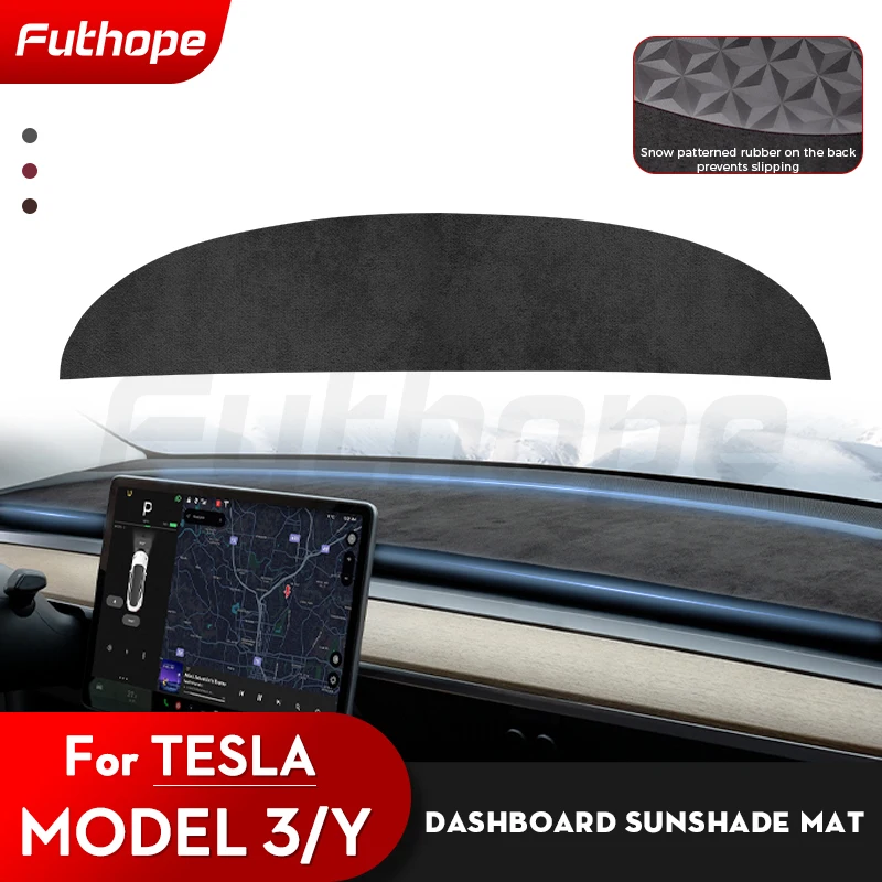 Futhope Top Flannel Dashboard Cover Pad For Tesla Model 3/Y Sunshade Protector Anti-UV Dash Mat Sun-shading Non-slip Car