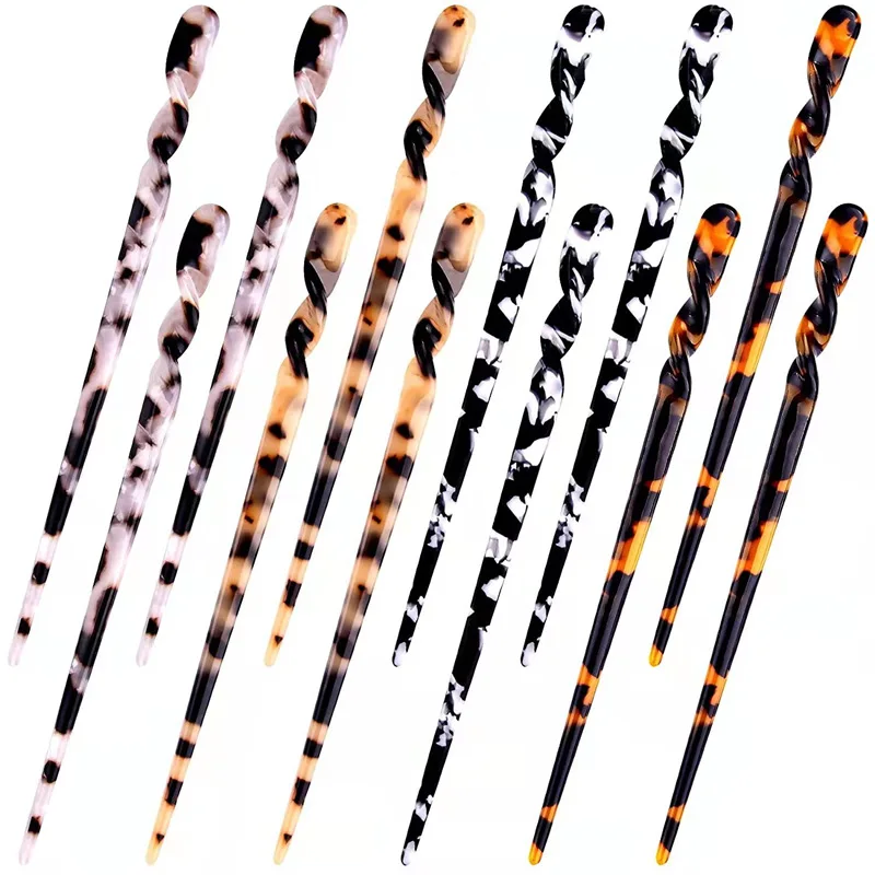 Acetate Hair Stick for Women Elegant Twisted Updo Hairpin Vintage Chinese Style Hair Accessories for Bun Long Hair