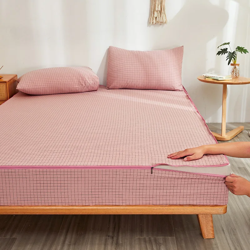 100% Cotton 6-Sides Fully Enclosed Mattress Cover with Zipper Customized Fitted Sheet Dust-proof Anti-mite Mattress Protector