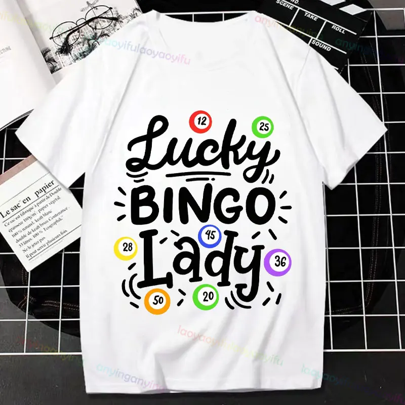 Funny Pattern T-Shirts Lucky Bingo Lady Graphic T Shirts Unisex Gift Pure Cotton Originalit Letters Casual Wear O-neck All-Match