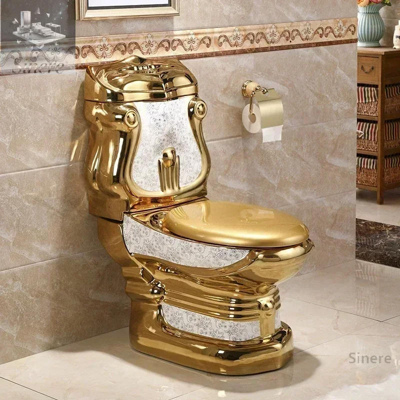 

Royal Extreme Luxury Первоклассное качество Гальванический отель Золотой туалет Комод для ванной комнаты Керамический цельный золотой унитаз