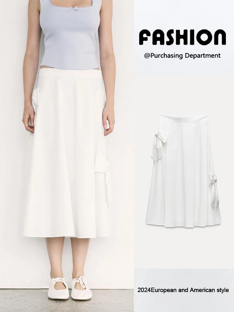 

Comfortable High Waist Midi Skirt for Women with Bow Tie Versatile Autumn New Arrival Commute Sle Other 00% Material