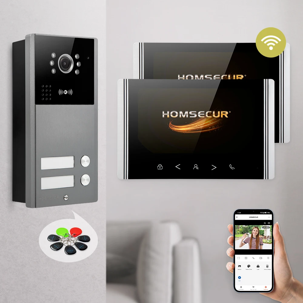 HOMSECUR 7 بوصة واي فاي فيديو باب الهاتف الاتصال الداخلي مراقبة خارجية لعائلتين #1