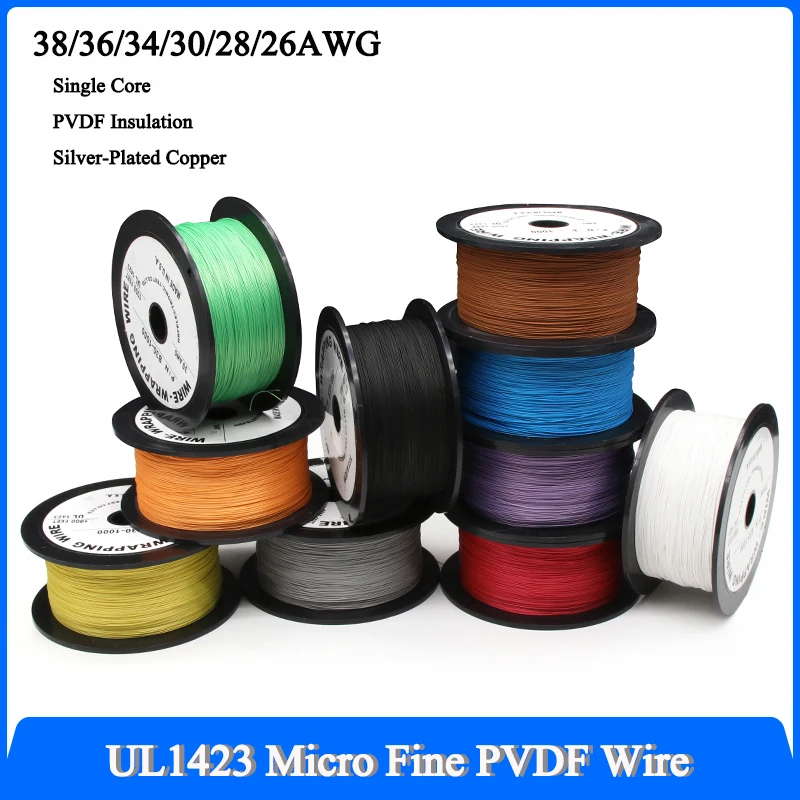 5/10/50M UL1423 Micro Fine PTFE Wire 38/36/34/30/28/26/24AWG High Temperature Silver Plated Copper Single Core Cable(No Scroll)