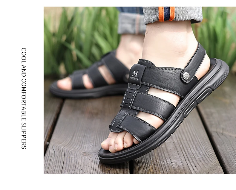 Herren Casual Leder-Strandsandalen Sommer Neue Atmungsaktive Leichte Rutschfeste Weichsohlige Slides für Spaziergänge und Outdoor-Sport – Detail 11