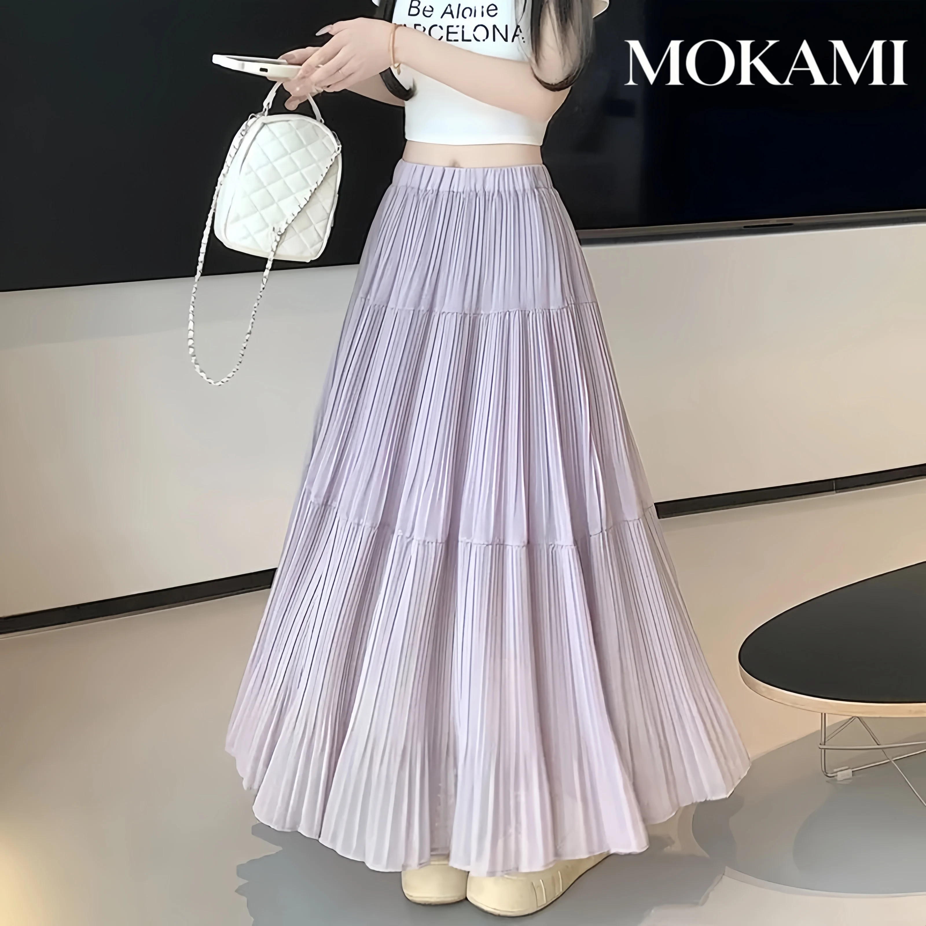 Women's High Waist Knitted Midi Skirt A-Line Short Hanging Slim Medium Long Umbrella Skirt for Casual Wear
