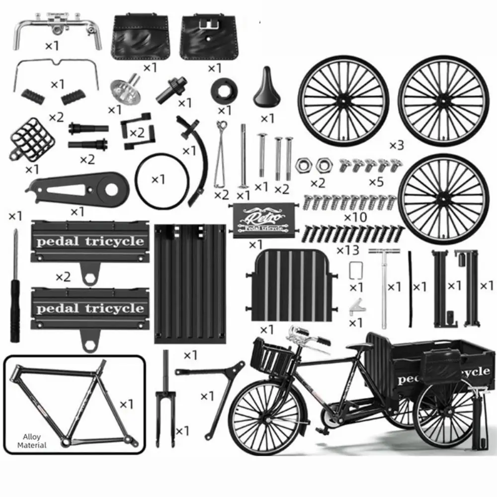 

Miniature Size Flatbed Vehicle Model Vintage Classic Simulation Simulation Pedal Tricycle 1:10 Three-Wheeled Design