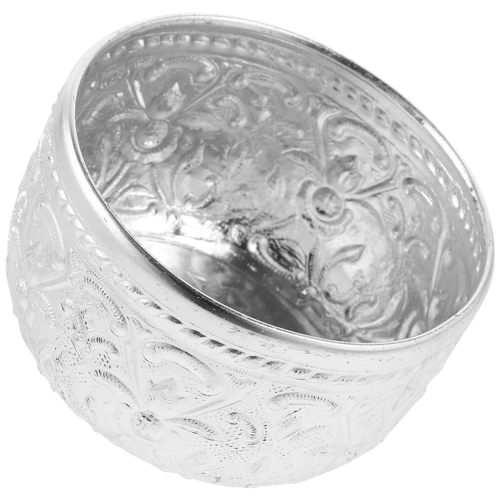 

Thai Traditional Carved Tin Decorative Water Bowl For Salon Essential Oil Storage Vintage Design Smooth Surface Multi Purpose