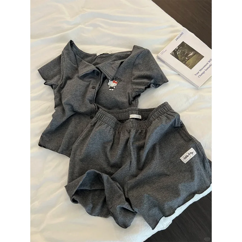 

Новая женская летняя домашняя одежда Sanrio Cartoon Kitten Hello Kitty: простая пижама с коротким рукавом