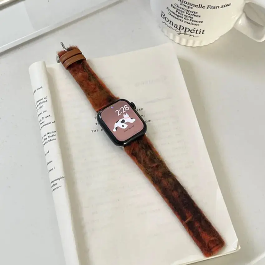 سوار ساعة من الصوف والجلد لساعة أبل iWatch ، 40 ، 44 ، 45 ، 8 ألترا٢ ، 49 ، سوار معصم ، 8 ، 7 ، 6 ، 5 ، 4 ، 41 ، 40 أو