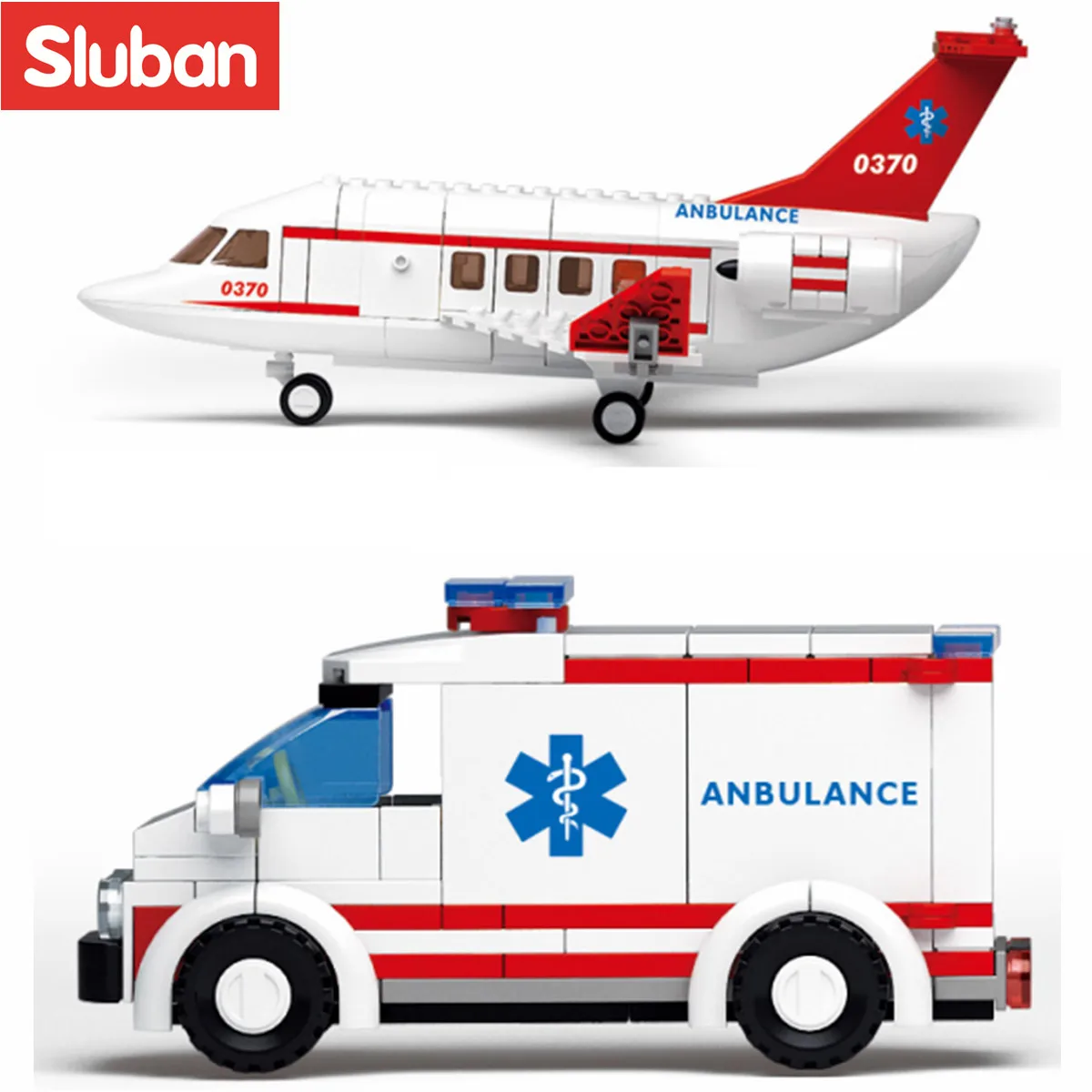 Sluban Building Block Toys Aviation Ambulance Plane 335PCS Bricks B0370 Medical Aircraft Compatbile With Leading Brands Construc