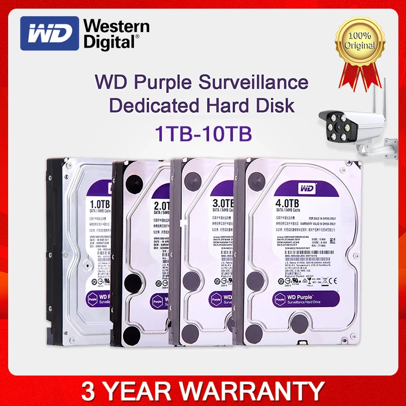 Western Digital 500GB 1TB WD Purple 2TB 3TB 4TB 6TB 8TB 10TB Surveillance Internal Hard Drive Disk 3.5