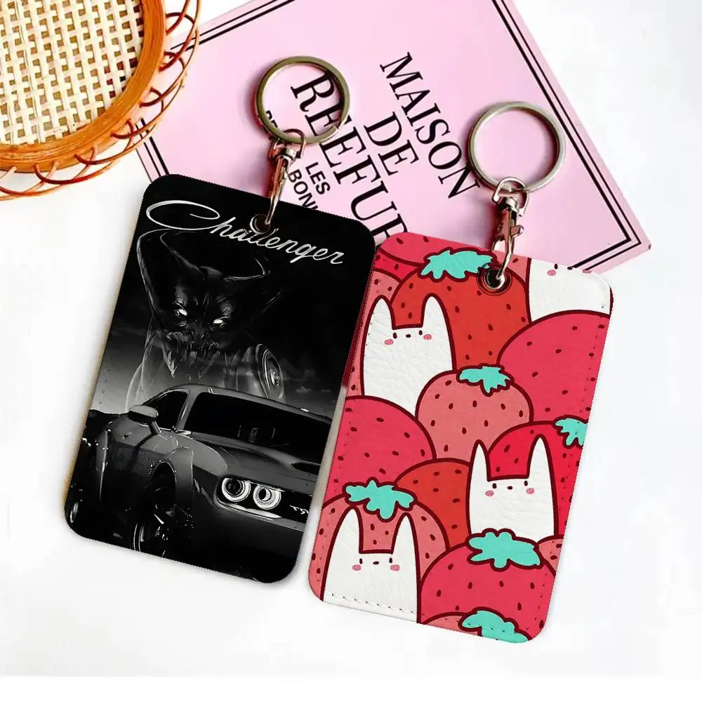 الكرتون الفراولة مستطيل بطاقة الهوية حالة المفاتيح الوصول حافظة للبطاقات مفتاح العلامة حلقة حامل بطاقة جلدية حلقة رئيسية الوصول