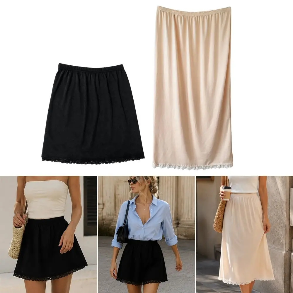 Fashion Lace Inner Layer Lace Slip Skirt Soft Loose Fit Style Anti-Sheer Liner Breathable Half Slip Dress Women