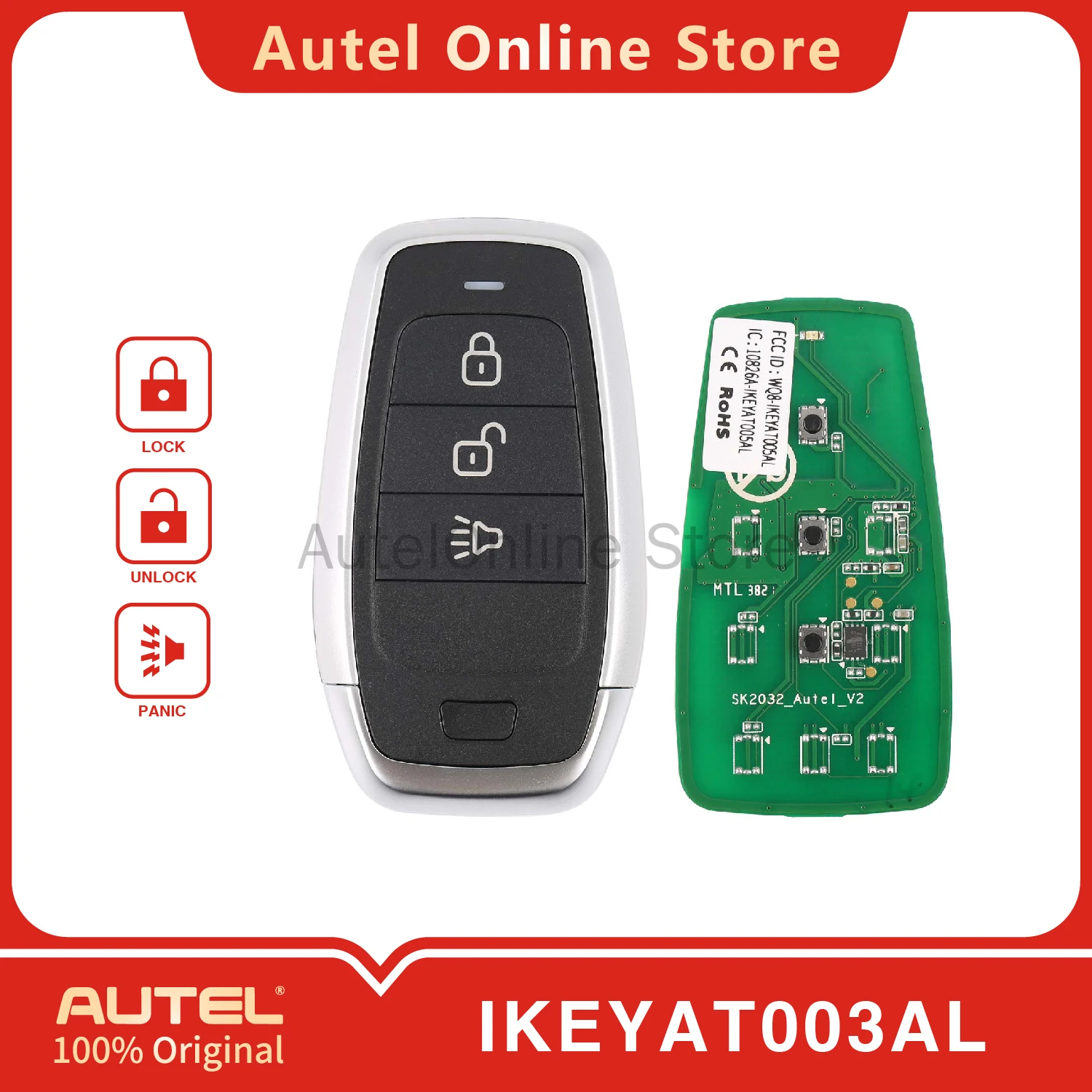 

AUTEL IKEYAT003AL Универсальный интеллектуальный дистанционный ключ с 3 кнопками для KM100/IM508/IM608