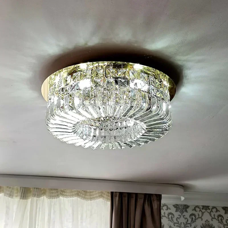 Plafoniera rotonda in cristallo a LED, montaggio moderno da incasso per soggiorno, camera da letto, sala da pranzo, ristorante, apparecchio di illuminazione domestico di lusso
