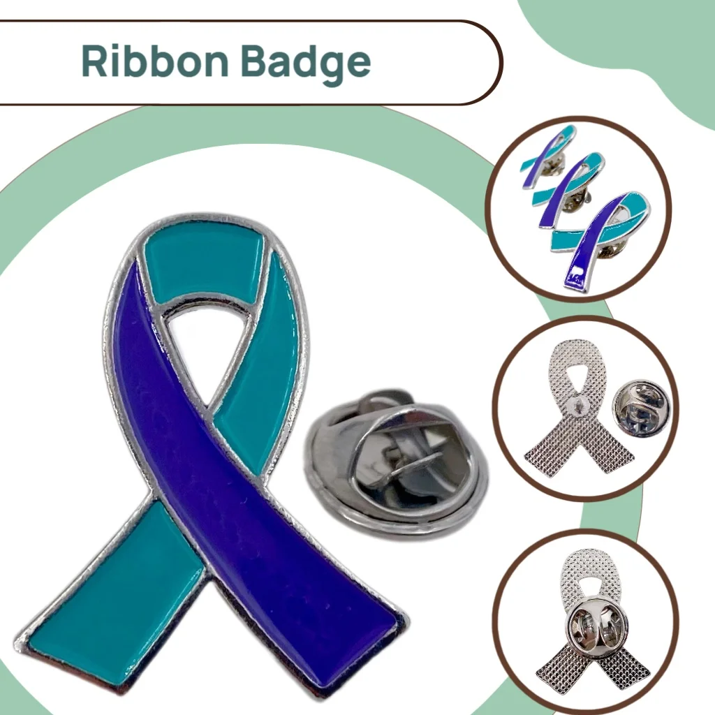 Suicide Prevention Awareness Enamel Pins Teal Purple Ribbon Lapel Brooch Pins Hope Love Ribbon Badge Pins Sexual Assault A view 3