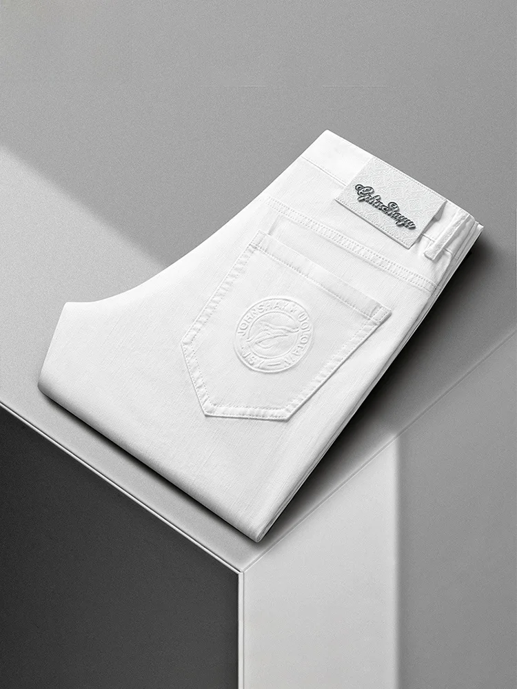 

Ice Silk Denim Jeans Men's Summer Thin Casual Nine-Piece Long Pants Résille Busin Casual Sle Youth Trend Wear Resistant