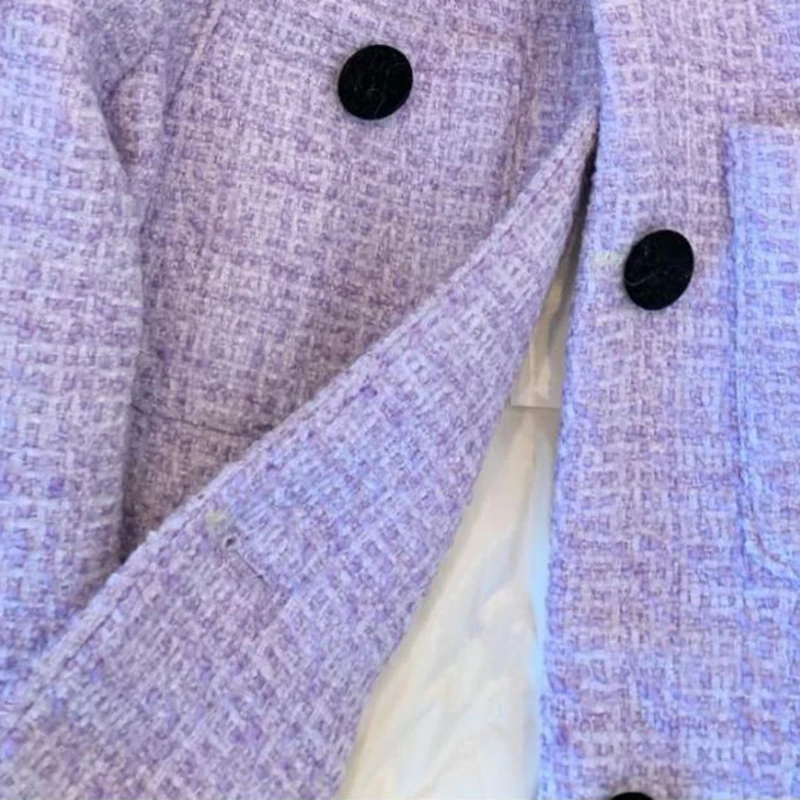 Women\'s Clothing Jacket Lavender lilac Purple Tweed Cardigan Coat 2024 Autumn Winter Chic Short Tops Korean Fashion Lady Outwear