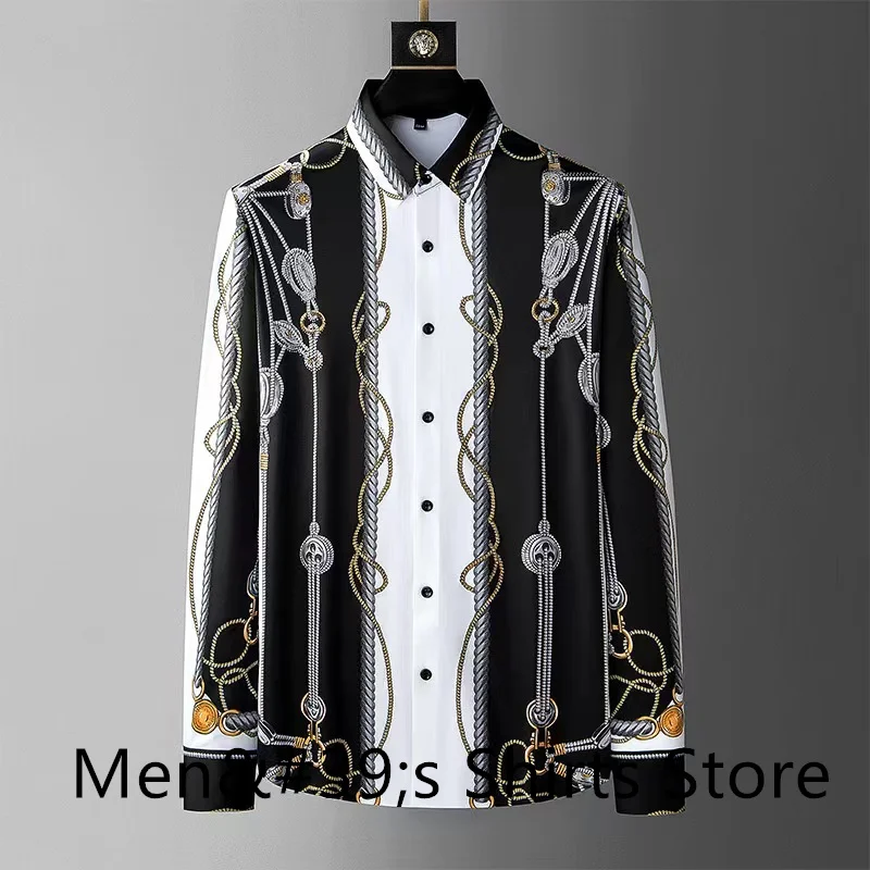 

Luxury printed shirt men's casual business formal shirt autumn slim long sleeve social gathering formal shirt men