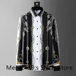 Luxury printed shirt men's casual business formal shirt autumn slim long sleeve social gathering formal shirt men