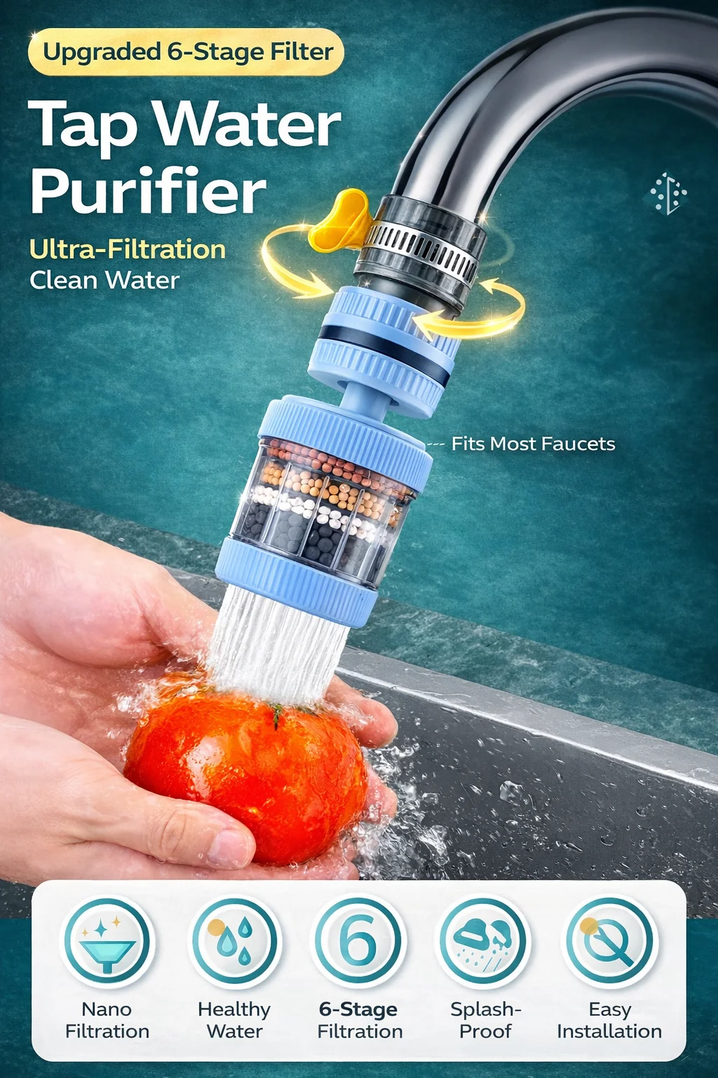 Flexibler Wasserhahn-Verlängerer mit Filter, 360° ° Biegbare Anti-Spritz-Wasserhahndüse, Küchenspüle Wasserfilter Belüfter Verlängerungsrohr – Detail 1