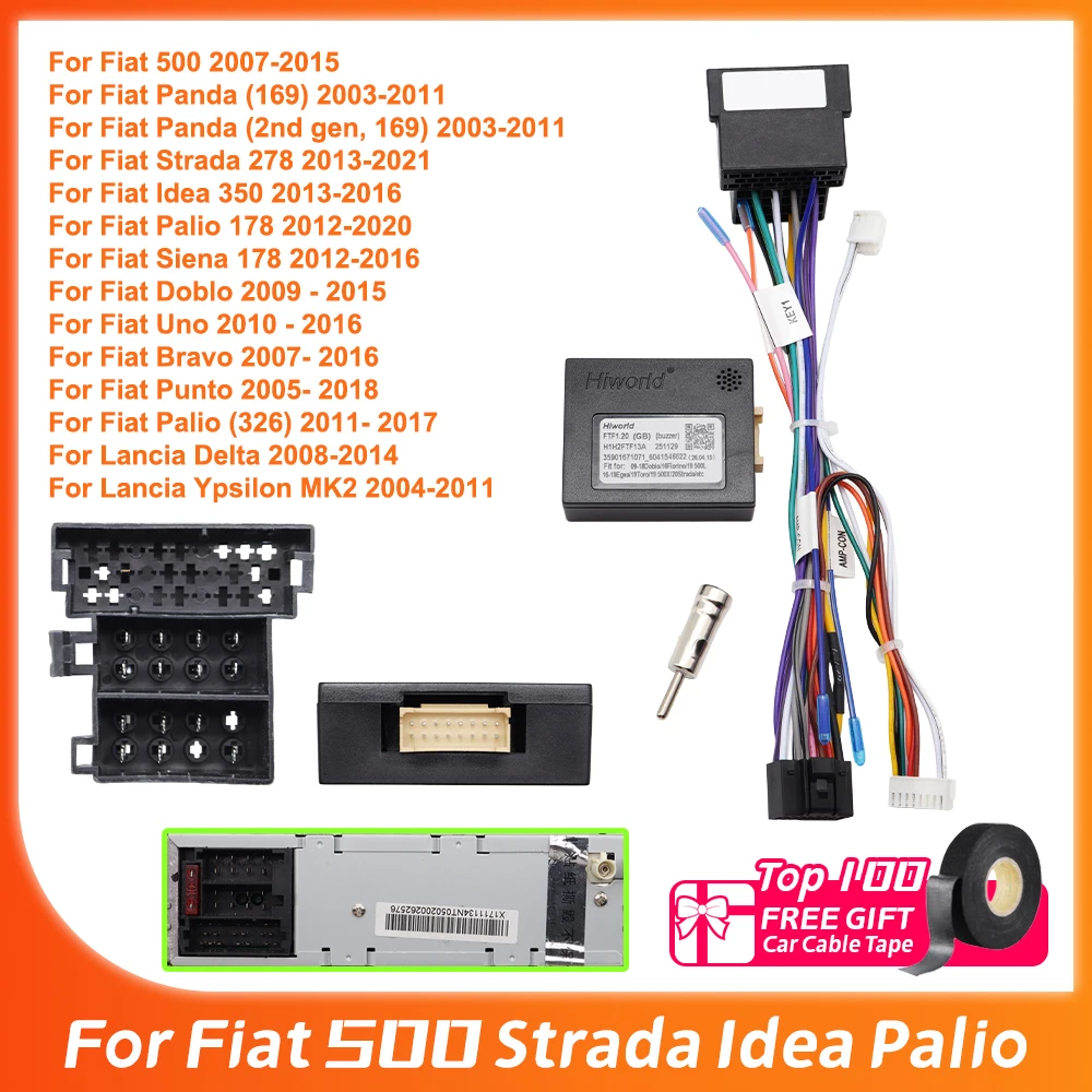 Conector de radio Android para Fiat 500, Strada, Idea, Palio, conector de 16 pines, caja decodificadora Canbus FTF1.20 para radio de coche, para Fiat Panda 169