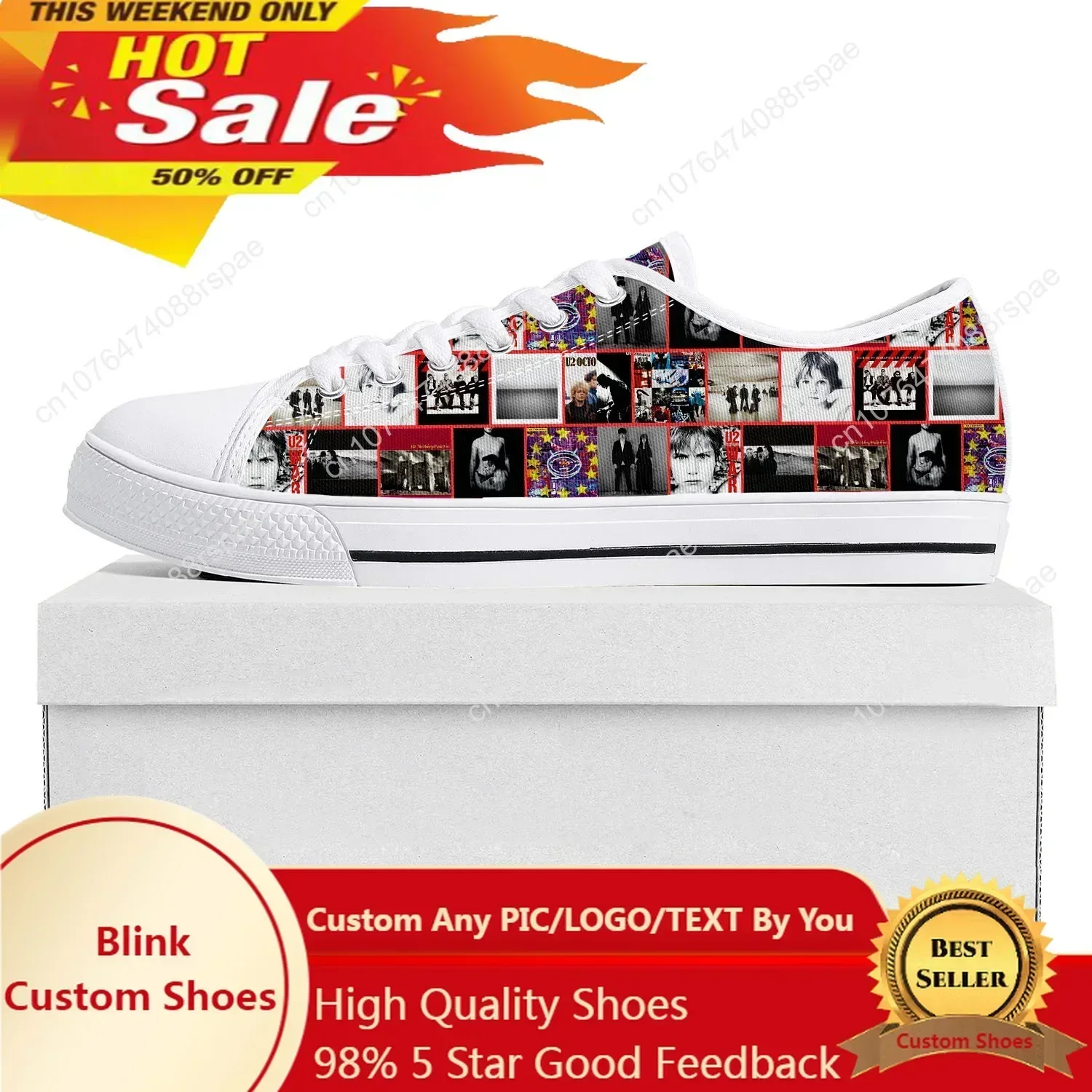 

U2 Rock Band Fashion punk Low Top High Quality Sneakers Mens Womens Canvas Sneaker Casual Couple Shoes Custom Shoe