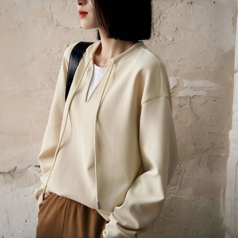 

Spring Autumn New Fake Two Pieces Sweatshirts Women Round Neck Long Sleeve Pullovers Vintage Elegant Pure Cotton All-match Tops