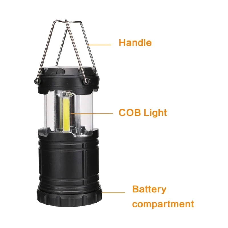 COB Camping Lâmpada com gancho dobrável Lâmpada impermeável Lâmpada alimentada por bateria Lâmpada de acampamento portátil Pacote de 2