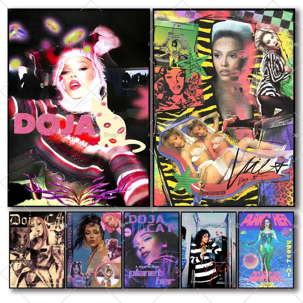 Amerikanische Sängerin Doja Cat Poster, hochwertige, selbstklebende Wandkunst, Dekorationen, Farbdrucke, klebrig